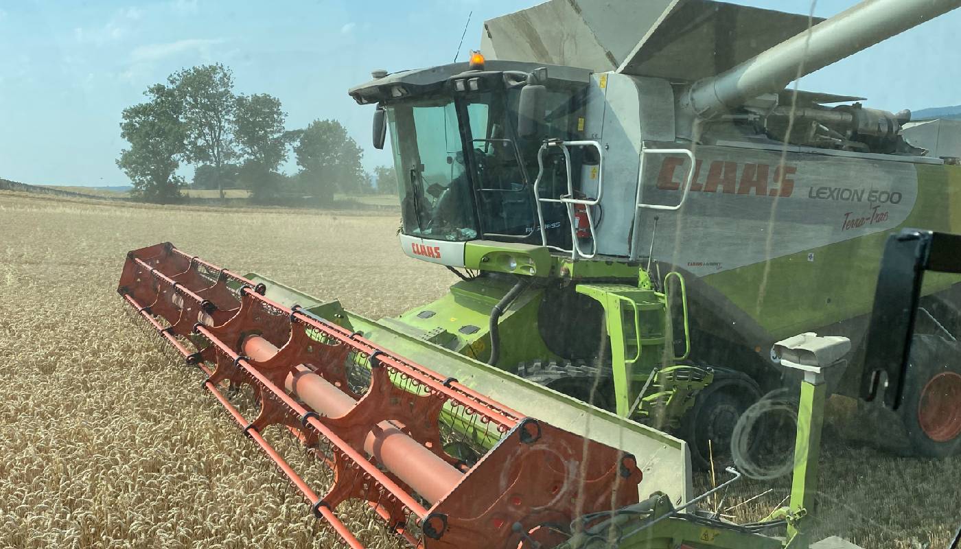 combine harvester at logie farm fife